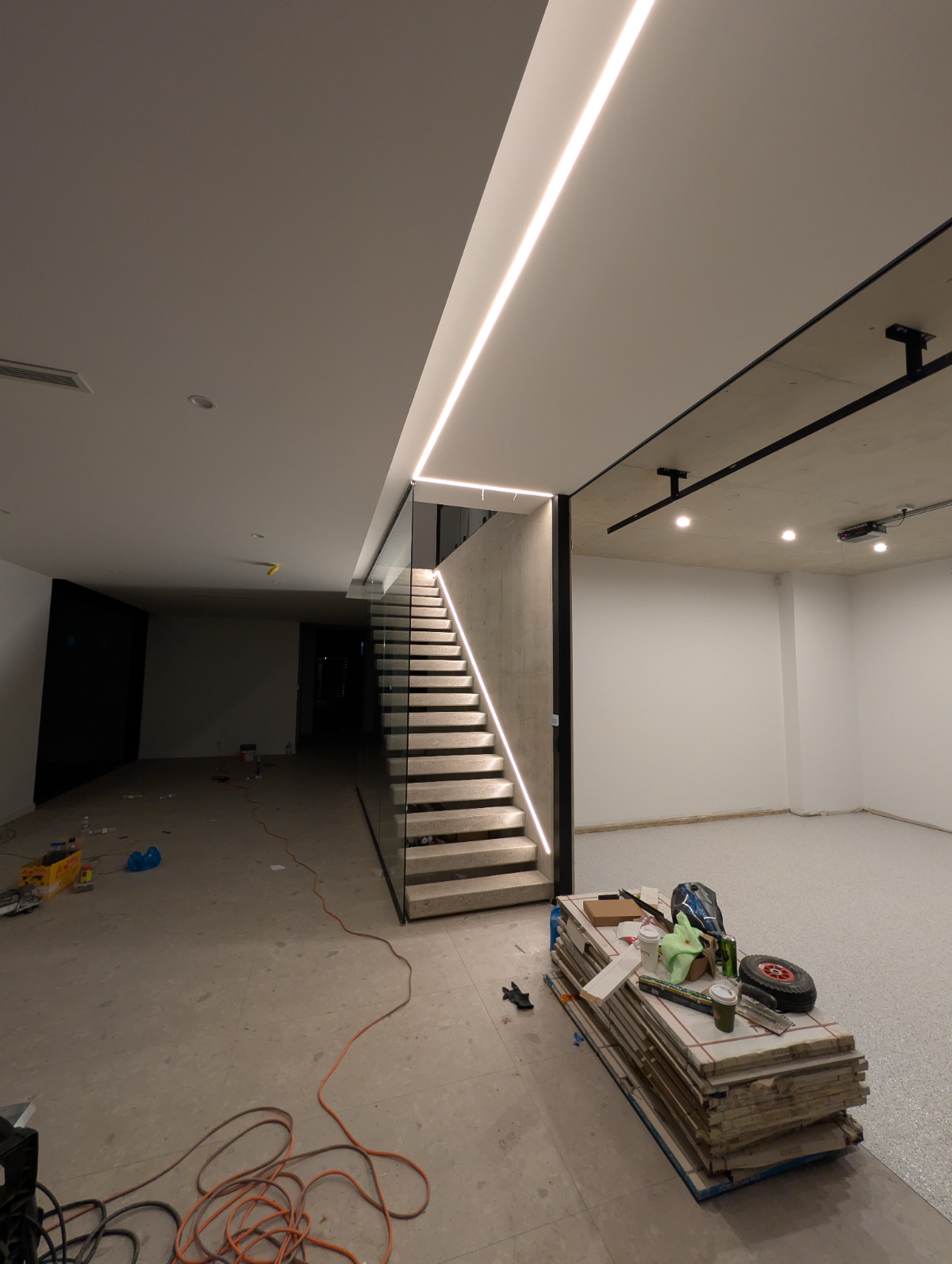 Basement with architectural concealed LED strip lighting, Sydney home